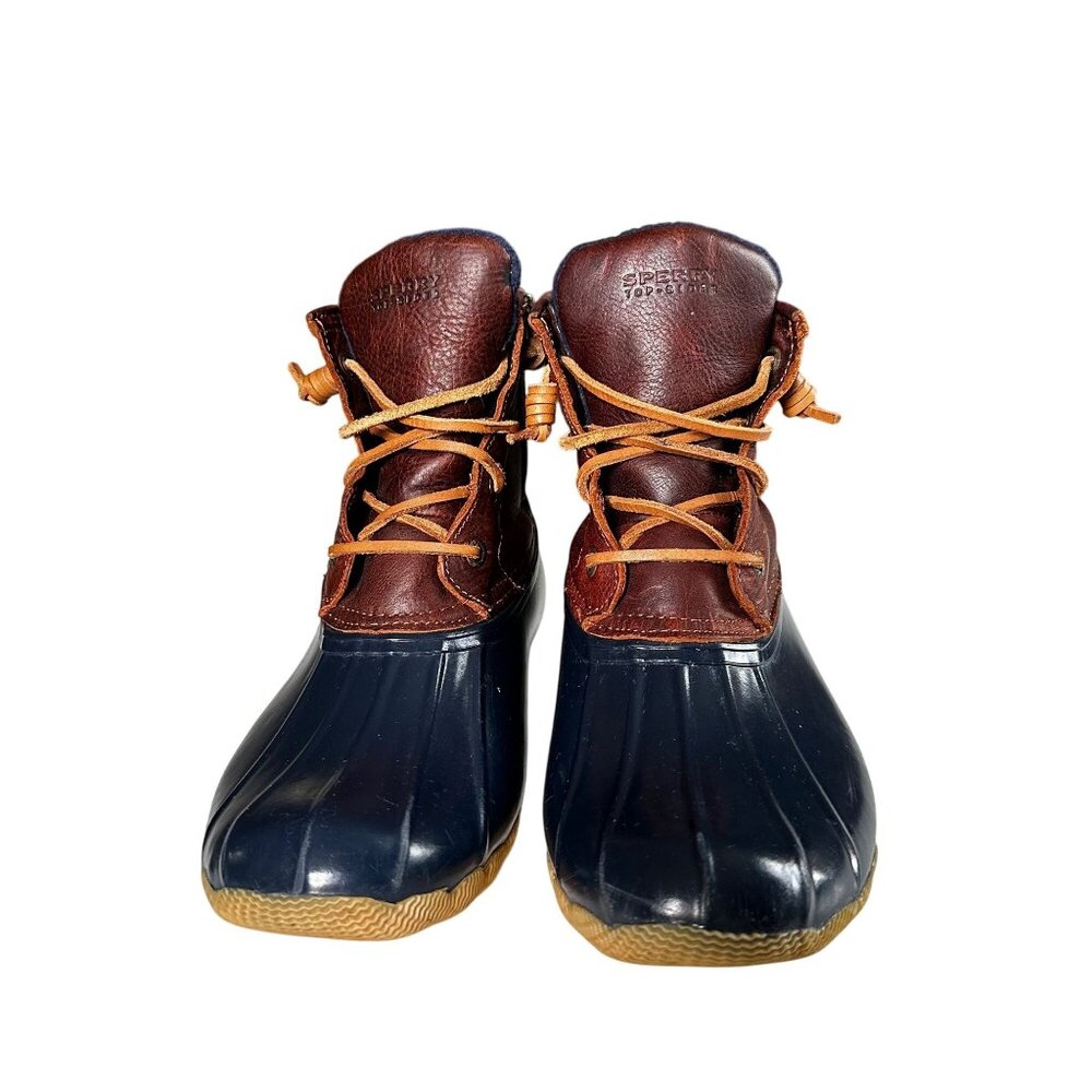 Sperry Women's Size 8 Navy Saltwater Waterproof Leather Rubber Duck Rain Boots - Picture 2 of 7